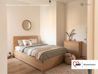 Einrichtungsbeispiel Schlafzimmer | © KI-generiert Gemütlich eingerichtetes Schlafzimmer mit hellen Holzmöbeln | © KI-generiert
